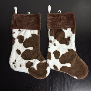 NWT HOBBY LOBBY Brown/White Cow Print Faux Fur Christmas Stockings, Lot of 2 NEW